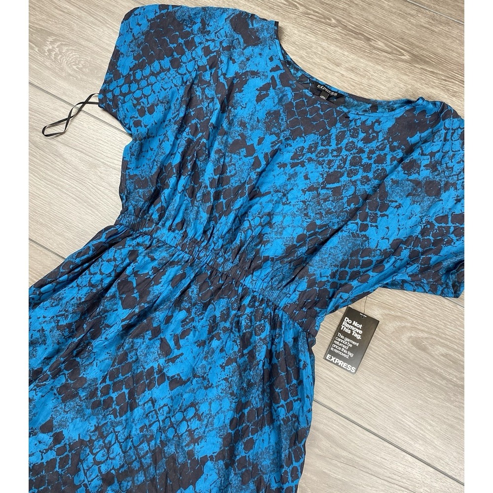 Express Women's Snakeskin Print Blouson Mini Dress Blue Size Large New